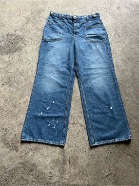 We The Free women’s Relaxed Wide-Leg Blue Denim Jeans with Paint Detail
